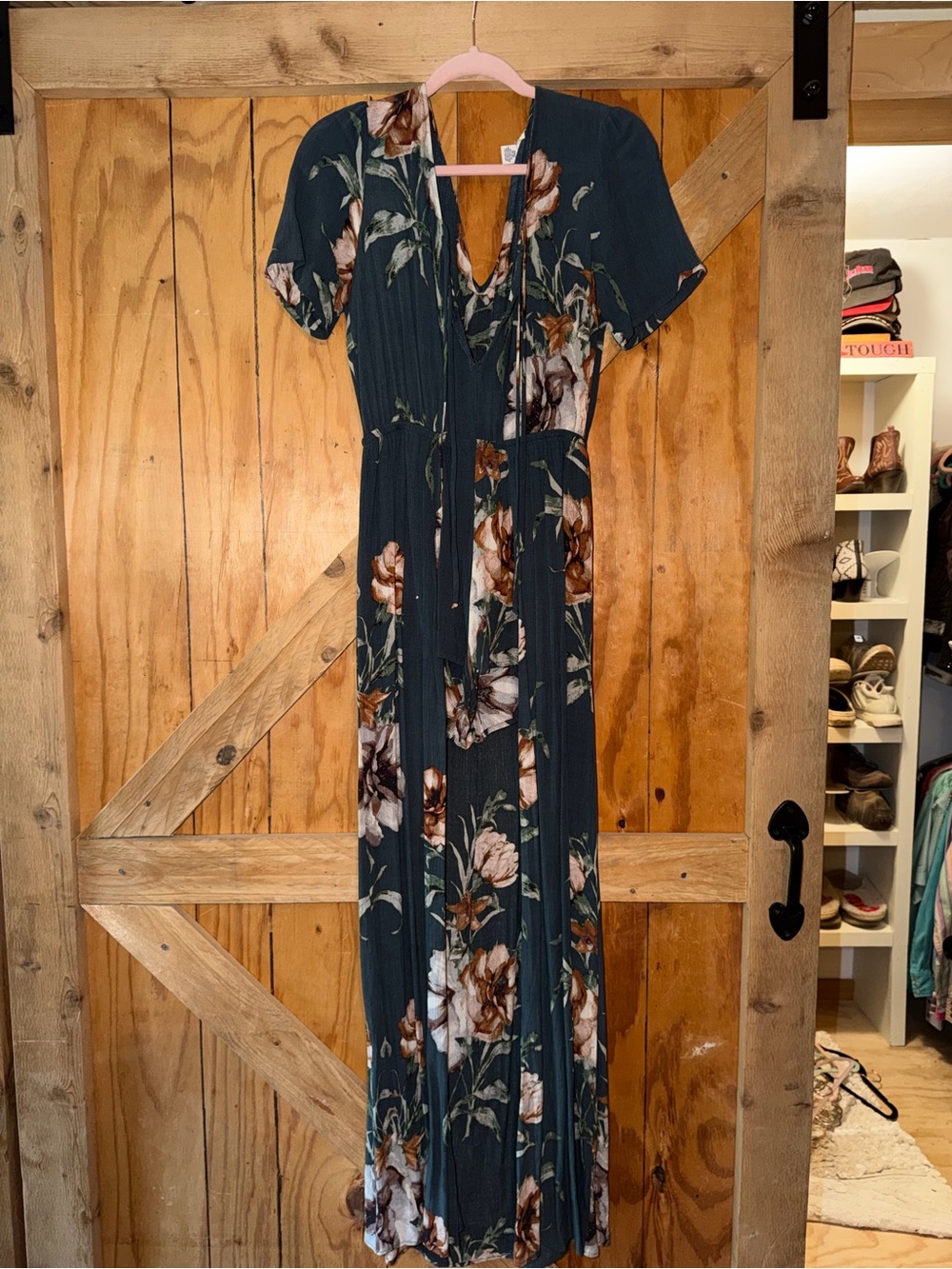 Floral V-Neck Maxi Dress in Deep Teal